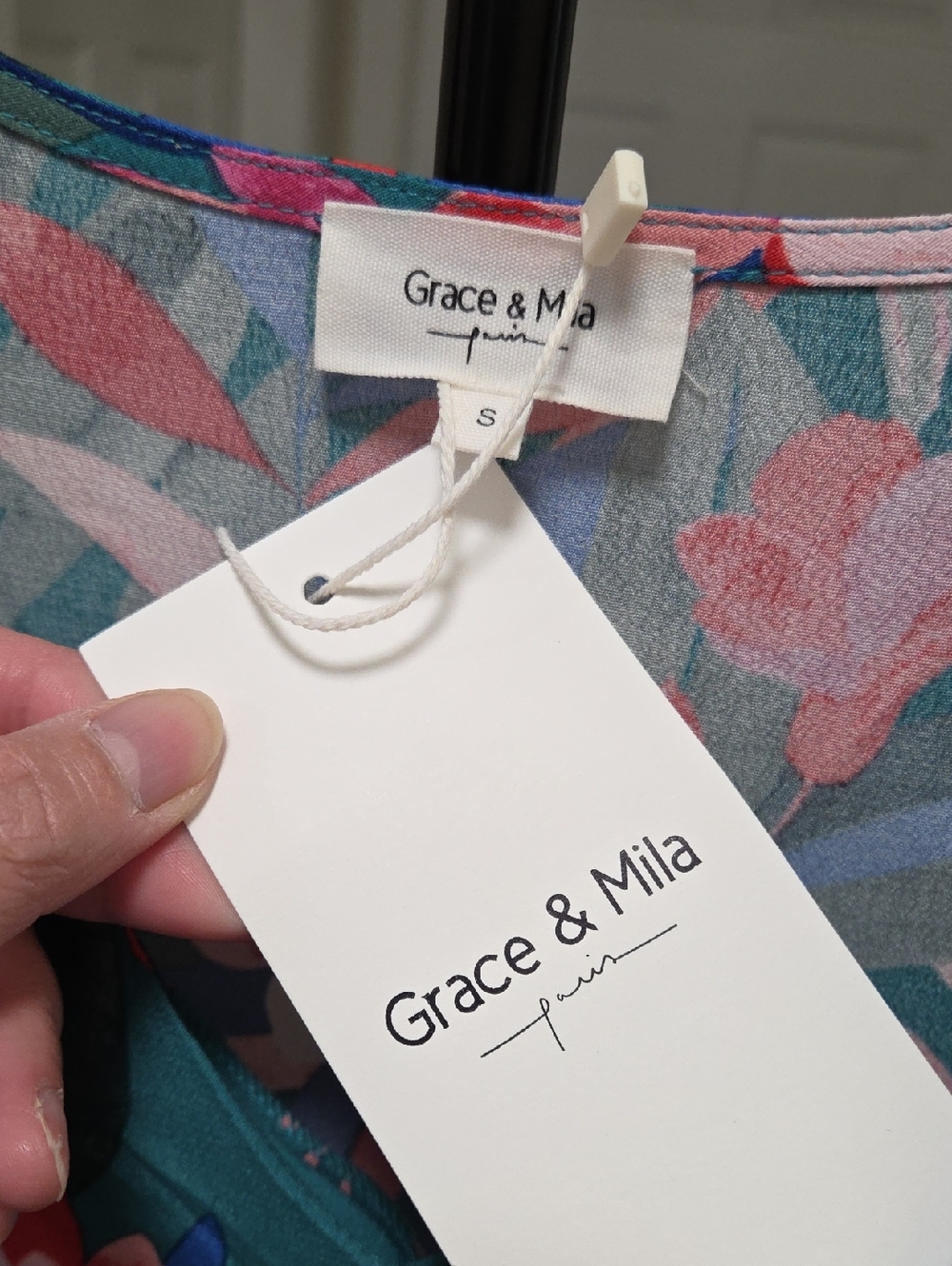 NWT Grace & Mila Teal Floral V-Neck Shift Dress Oversized Boho Cottagecore Flowy - Picture 6 of 12